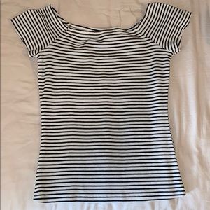 black and white striped off the shoulder shirt